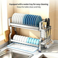 Égouttoir à vaisselle double niveau en acier inoxydable 304, résistant à la chaleur, gain de place, pour comptoir de cuisine, étagère de rangement, support à vaisselle