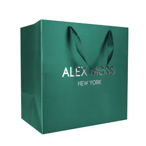 2022 Hot Selling Ribbon Paper Bag Clothing Shopping Bag Dark Green Gift Bag