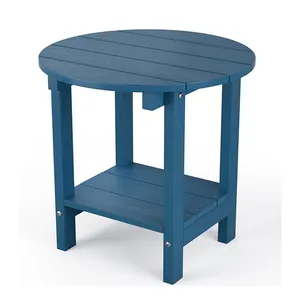 Outdoor 2-Tier Plastic Round Side Table Adirondack Tables 18 Inch Chairside End Table with Storage Shelf