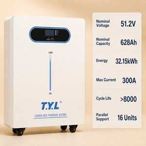Sistema de Almacenamiento de Energía Solar Comercial T.Y.L de 30 kWh y 51.2 V, Batería de Litio Trifásica en Rack, 8000 Ciclos de Vida Útil - Product Image 2
