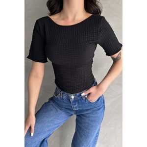 เสื้อถักลายหยักพื้นฐานสำหรับผู้หญิง แขนสั้น ลำลอง ใส่ได้ทุกฤดู สีแดงอ่อน - Product Image 1