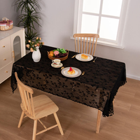 Nappe en polyester noir, style américain, jacquard, à franges, rectangulaire, pour table à manger ou table basse, usage domestique
