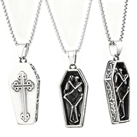 Collar de Acero Estilo Vintage con Colgante Creativo de Doble Calavera y Ataúd para Hombres y Mujeres, Diseño Gótico Punk, Directo de Fábrica