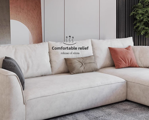 Canapé d'angle en tissu en forme de L de style crème moderne adapté au salon de l'appartement - Product Image 5