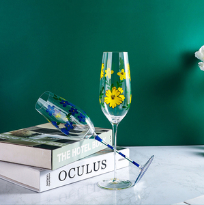 Factory <strong>Wholesale</strong> Hand Painted Flower Wine Glass Ultra Thin Crystal Glass Goblet <strong>Champagne</strong> <strong>Flute</strong> Restaurant Hotel Use - Product Image 4