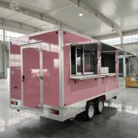 Remorque de cuisine mobile commerciale de 14 pieds avec structure en aluminium pour la vente de burgers/hot-dogs/pizzas/barbecues/churros, couleur rose