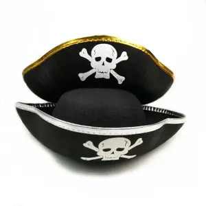 Недорогая рекламная черная Золотая шляпа-капитан пират для Хэллоуина для взрослых и детей