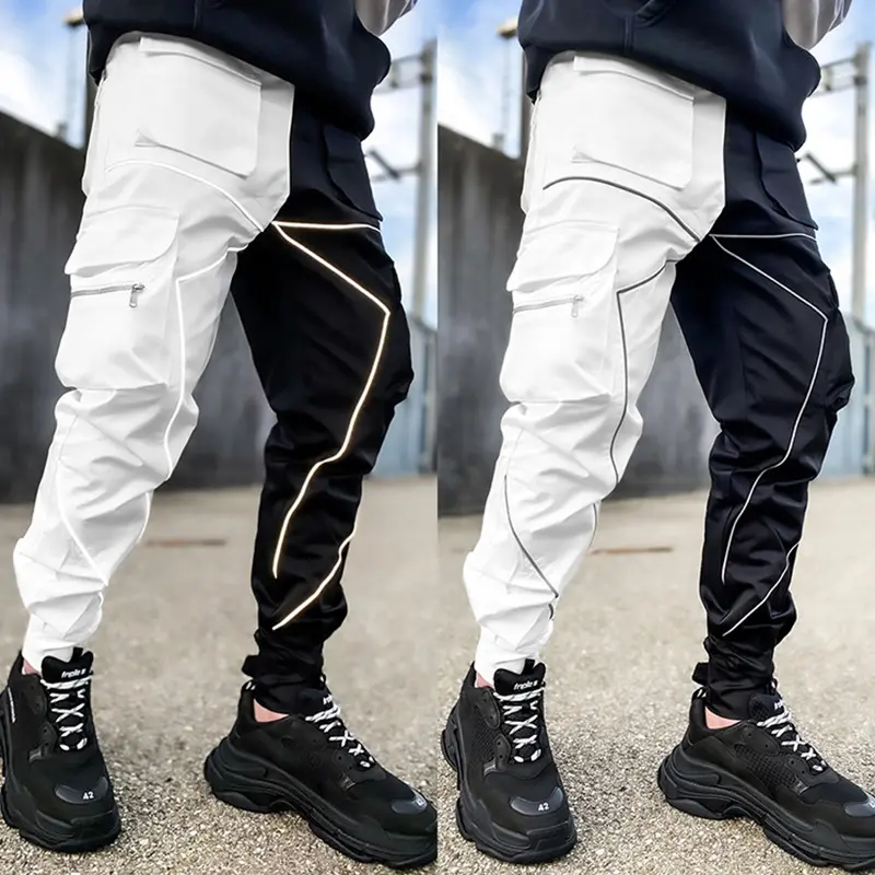 Herren Herbst Casual Luminous Strip Pants Herren Multi-Pocket Overalls Trendy Printed Sports Cargo Pants Herren