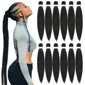 Синтетические вязанные крючком волосы, предварительно растянутые натуральные черные вязаные волосы, мягкие прямые волосы Yaki для женщин