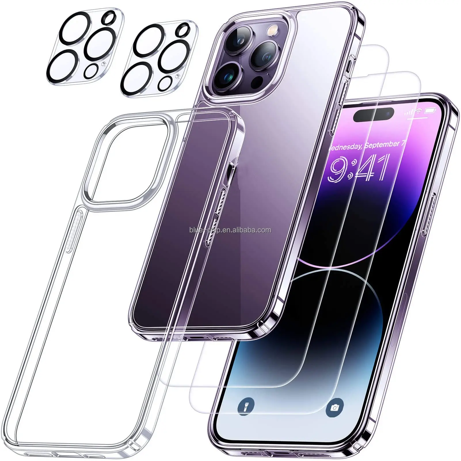 5 In 1 Case Cover Set For Iphone 14 Series HD Tempered Glass Screen Protector Camera Lens Protector Accessories