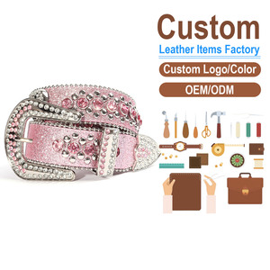 Cinturón de Cuero Rosa Personalizado con Pedrería y Hebilla Plateada, Estilo Casual Dulce, Moldeado en Una Sola Pieza, Fabricación OEM ODM - Product Image 1