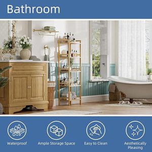 Scaffale da Bagno in Bambù, Espositore da Terra per Organizzazione e Stoccaggio in Spazi Ristretti, Ripiani Regolabili, Libreria in Legno Naturale - Product Image 6