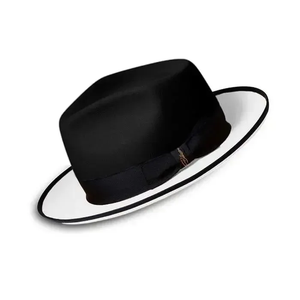 Unisex Black Wool Felt Fedora <b>Hat</b> Wide Flat Brim Formal Dress <b>Hat</b> 56-58CM Adult Vintage Style - Product Image 2