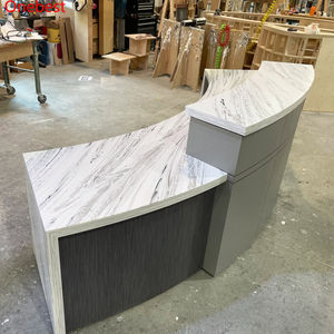Cararra หินอ่อน Corian ร้านตัดผมร้านเสริมสวยแผนกต้อนรับการออกแบบโค้งโต๊ะพนักงานต้อนรับ - Product Image 1