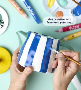 New Pott'd Paintables Ceramic Paint-a-Tea Set <strong>DIY</strong> Pottery Painting <strong>Kit</strong> for Adults-Teapot Paints Brushes Cartoon Lemon Yellow - Product Image 2