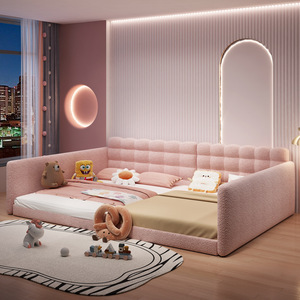 Ensemble de lit de chambre moderne en <span class=keywords><strong>tissu</strong></span> avec cadre en bois rembourré Tatami, idéal pour la famille, grand lit pour chambre principale, ne gêne pas les autres. - Product Image 1