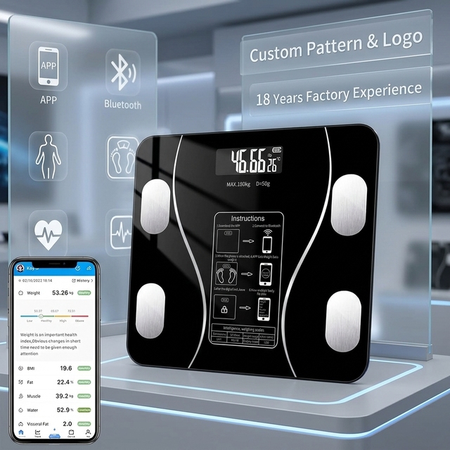 Smart Sensor Electronic Body Fat Scale 180kg/396Ib Digital with Tempered Glass and OKOK App for Bathroom Use