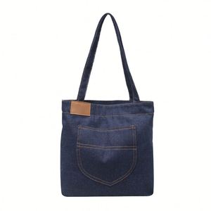 Nouveau Sac Fourre-tout Vintage en Jean Grande Capacité Portable Décontracté avec Chaînes et Broderies pour Femme, Collection Printemps 2025 - Product Image 3