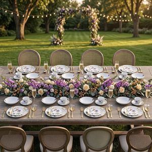 <span class=keywords><strong>Service</strong></span> de vaisselle en <span class=keywords><strong>porcelaine</strong></span> à bordure dorée florale, 8 assiettes, bols, tasses |   Motif végétal, imprimé floral irisé naturel, luxe - Product Image 4