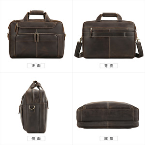 Dujang Men's Leather <b>Briefcase</b> Large Capacity Business Travel Laptop Bag Top Grain Cowhide Solid Color Brown - Product Image 4