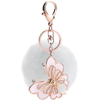 Porte-clés pompon en peluche, pompon de 7cm, rose clair, style papillon, accessoire, boule