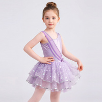 Robe de tutu de ballet pour filles P073, sans manches, avec bretelles en maille, justaucorps pour enfants, paillettes étoiles, tulle, costume de danse de princesse, performance sur scène