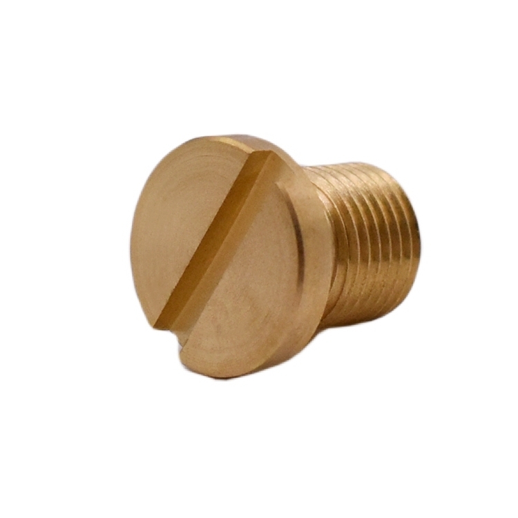 Custom CNC Machined Brass Turning Parts Slotted Head Threaded Plug Screw Flat Head Brass Stopper for Hydraulic Pneumatic Use