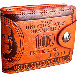Gym Bag Men'S Faux Leather Wallet with US Dollar Bill Design - Credit <strong>Card</strong> &amp; Photo Holder Stylish Orange Snap Closure - Product Image 3