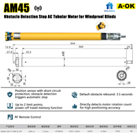 Motor Tubular de Aleación de Aluminio A-OK de 45 mm, IP65, Resistente al Agua, CA 220V, Alto Torque, Control Remoto RF, para Persianas Enrollables, Pérgolas y Toldos de Exterior