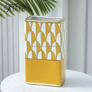 V275 Juego <span class=keywords><strong>de</strong></span> jarrones <span class=keywords><strong>de</strong></span> libros <span class=keywords><strong>de</strong></span> cerámica china amarilla Diseño Art Deco para decoración <span class=keywords><strong>de</strong></span> flores <span class=keywords><strong>de</strong></span> mesa moderna o antigua - Product Image 3