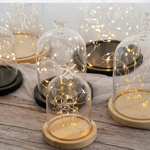 Cúpula de <span class=keywords><strong>Cristal</strong></span> Decorativa Navideña con Vela LED, Flor Rosa en Cúpula de <span class=keywords><strong>Cristal</strong></span> con Base de Madera - Product Image 6