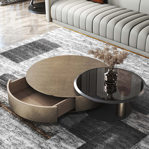 Móveis De Sala De Estar Mesas De Café De Luxo De Metal Moderno Conjunto De Mesa De Café De Vidro Simples - Product Image 5
