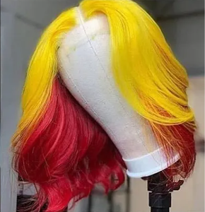 Perruque courte <span class=keywords><strong>bob</strong></span> en cheveux humains vierges à 100 %, dentelle frontale 13x4, <span class=keywords><strong>jaune</strong></span> et rouge, ligne de cheveux naturelle, raie au milieu, pour <span class=keywords><strong>femme</strong></span> - Product Image 6