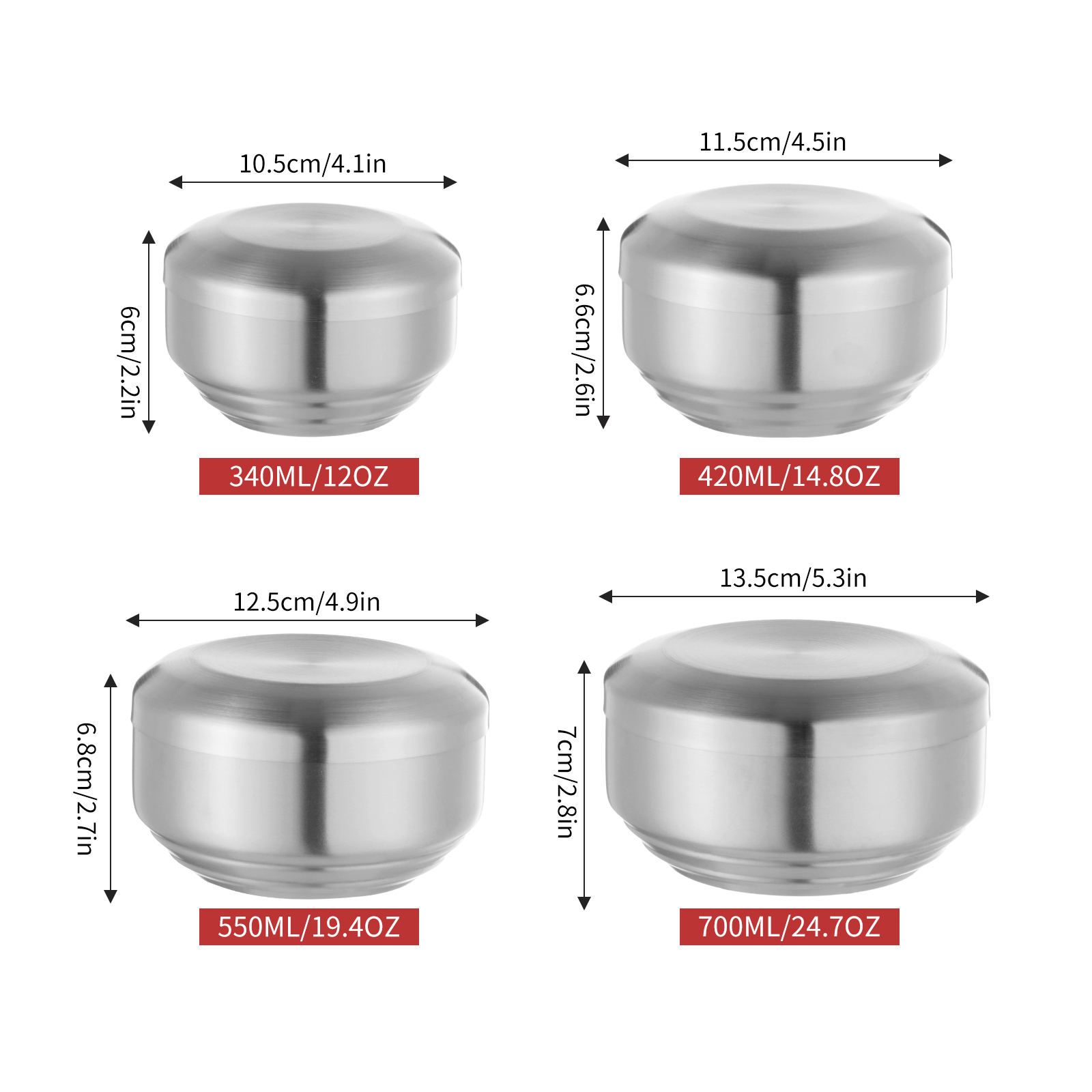 Bol à riz 304 argenté (avec couvercle)