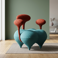 Fauteuil de détente moderne en velours, accoudoirs rouges, assise bleue, style contemporain, pour chambre, appartement, salon, mobilier d'extérieur, hôtel