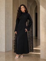 Ensemble Abaya Mexizo 2026 avec châle, robe longue en dentelle, vêtements islamiques modestes, manches longues, style élégant et uni, style Dubai