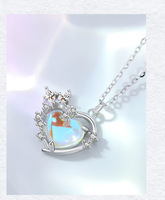 S925 Sterling Zilver Fantasy Hart Kristallen Hanger Ketting Met Zirkonia Frame Vrouwen Romantische Sieraden Cadeau Voor Haar