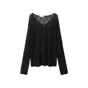 แฮปปี้ พลัสเสื้อคาร์ดิแกนถักสำหรับผู้หญิง N8920 สีดำ แอปริคอท ชีร์เลเยอร์ ทรงหลวม พลัสไซส์ - Product Image 4