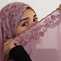 Nouvelle Mode Pashmina Plaine Couleur Long Châle Foulard Islam Turban Floral Broderie Étoles En Mousseline De Soie Châle Hijab Écharpe pour Femmes