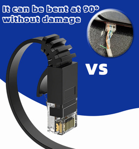 Câble Ethernet plat Cat6 noir et blanc UTP, conducteur en cuivre massif pur 32AWG avec connecteur RJ45 pour réseau domestique, bureau et intérieur - Product Image 6