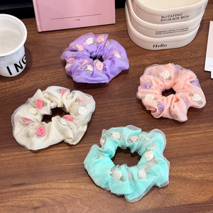 オーガンザ花大きな髪のシュランチ女の子パーティー結婚式多用途高弾性生地ゴムバンド環境にやさしい - Product Image 1