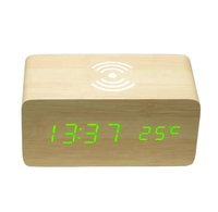 Houten Digitale Led Wekker Met Draadloze Telefoon Opladen Tafel Klok Relatiegeschenk Logo Custom New Design Desktop Klok