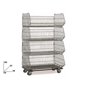 MAZZEO GIOCATTOLI 4 <b>Shelf</b> <b>Basket</b> <b>with</b> Wheels 156X90X53 Cm Storage Rack for Warehouse Use Italy - Product Image 1