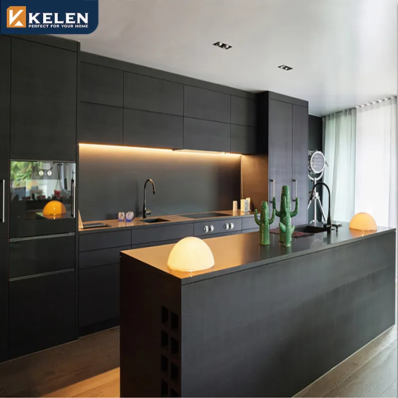 Kelen 2024 armadi da cucina personalizzati per case prefabbricate personalizzate in legno progetta smart armadio nero completo armadi da cucina