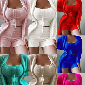 Fall Loungewear Fuzzy Dames Tweedelige Pluche Korte Sets Dames Outfit Top En Shorts 2 Stuks Top En Shorts Set Homewear Outfits - Product Image 6