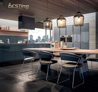 Armoire de cuisine italienne de luxe en bois massif avec îlot central en marbre pour toute la maison