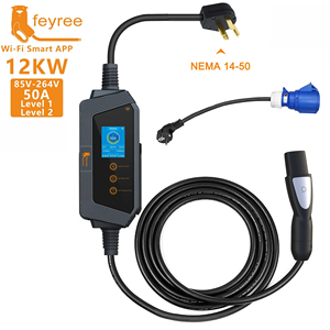 เครื่องชาร์จรถยนต์ไฟฟ้าแบบพกพา Tesla รุ่น Feyree NACS กำลังไฟ 12kW 50A หน้าจอ 2.8 นิ้ว พร้อมอะแดปเตอร์ ชาร์จเร็ว สายชาร์จยาว 5 เมตร พร้อมที่เก็บสาย - Product Image 1