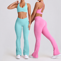 Pakaian Yoga Wanita Dua Potong, Legging Seamless Pinggang Tinggi dengan Sport Bra Punggung Silang, Pakaian Fitness Penambah Bokong, Grosir Partai Besar
