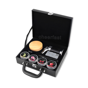 Kit de fumoir à cocktails en cuir PU noir à faible MOQ et kit de fumoir à whisky en bois avec torche infuseur, 4 <span class=keywords><strong>copeaux</strong></span> de bois, ensemble de fumoir - Product Image 1