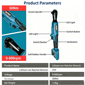 Clés à cliquet sans fil rechargeables au lithium-ion 18V, 21V pour les travaux de réparation et d'assemblage - Product Image 4